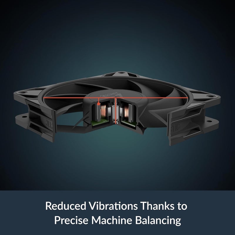 Arctic P12 Pro PST - 5 عبوة - مروحة قوية متميزة، مروحة 120 مم PWM مع موصل Y، 600-3000 دورة في الدقيقة، 0 دورة في الدقيقة <5% PWM، محمل ديناميكي سائل، 4 دبابيس - أسود - Image 4